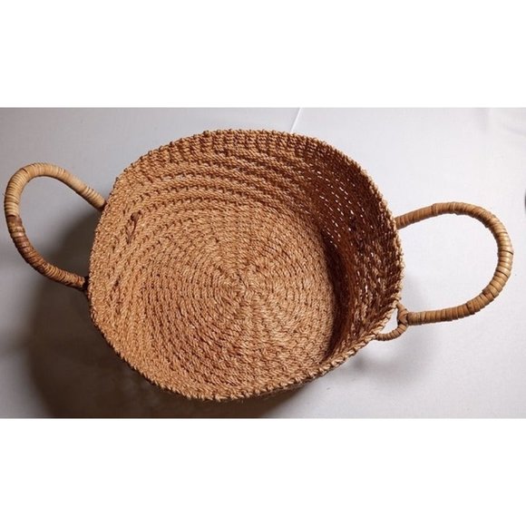 Large Round Woven Side Handle Basket 11" Diameter 5" Deep - Picture 1 of 7